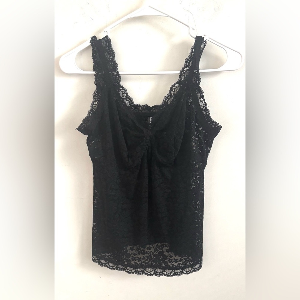 Torrid Womens Lace Cami Tank Top Sz M Black Whimsigoth Babydoll Floral Sheer - Picture 2 of 5